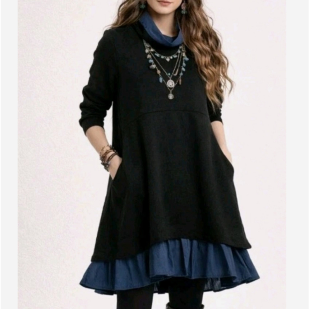 Mordenmiss Lagenlook Tunic Layered Dress Size S, Cotton Blend, Goth, minimalist